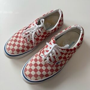 Vans Checkerboard Lace-Up Sneakers in Red and White Size 8